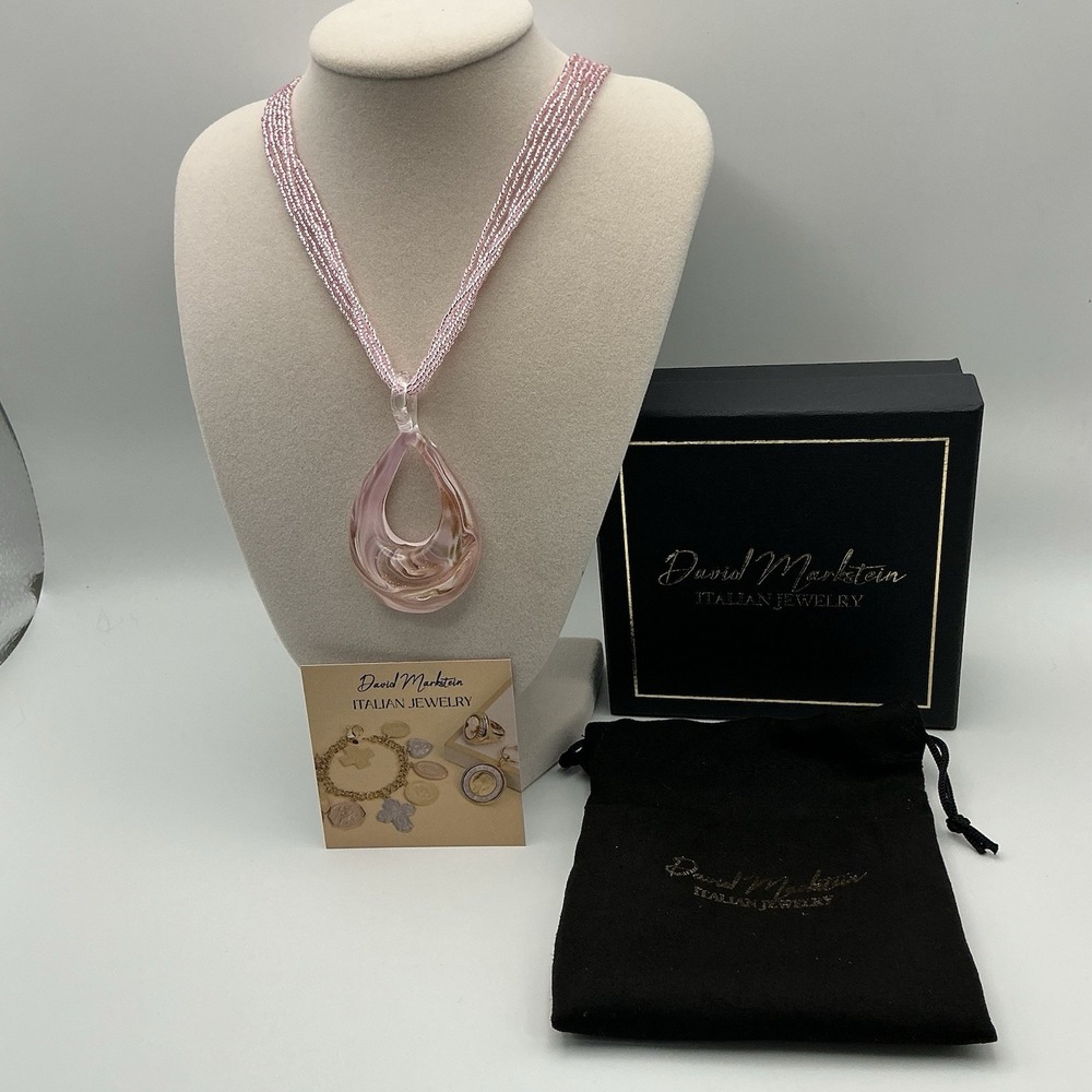 David Markstein Pink Murano Glass Multi Strand Pendant Necklace Sterling 925